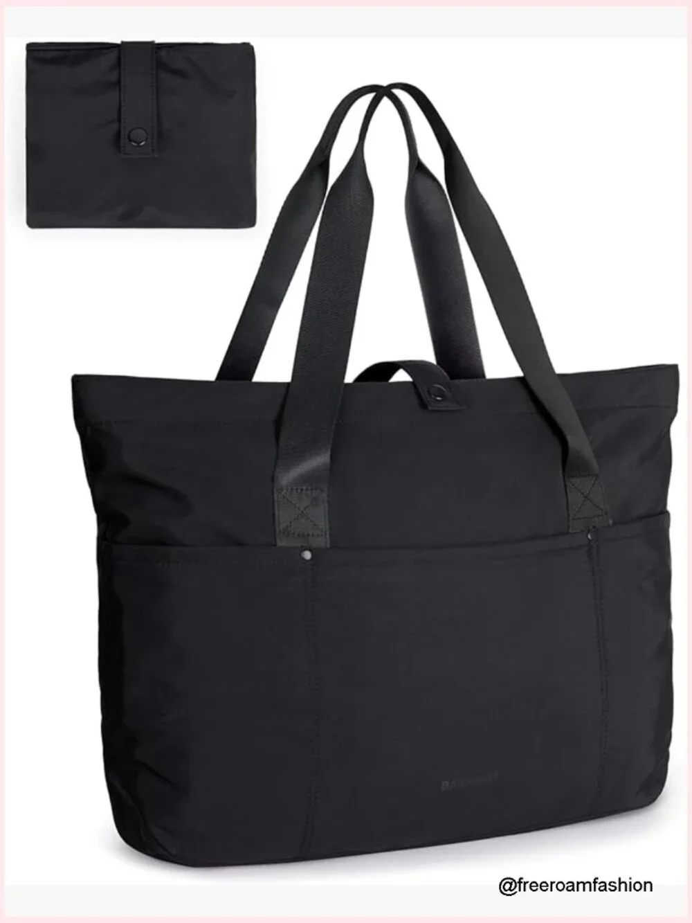Large Foldable Tote Bag with Zipper, Travel Shoulder Bag for Work Gym